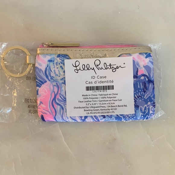 Lilly Pulitzer Blue, Pink and Gold ID Case with Keyring - Picture 2 of 3
